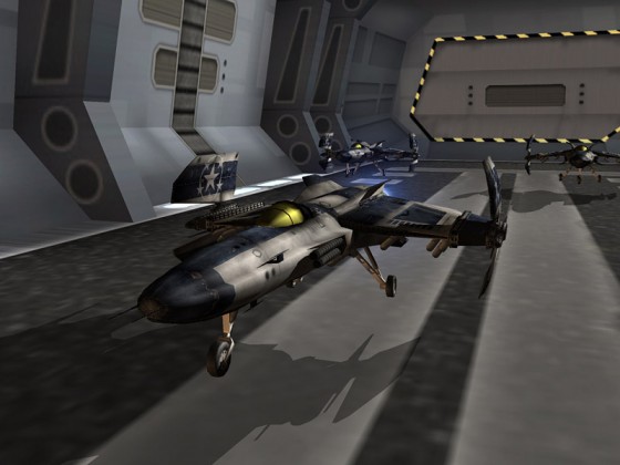 Stormhawk fighter in carrier hangar