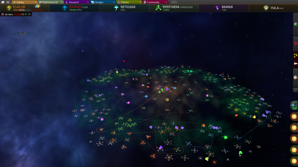 One normal sized non-spiral galaxy with a little spiral galaxy far away.