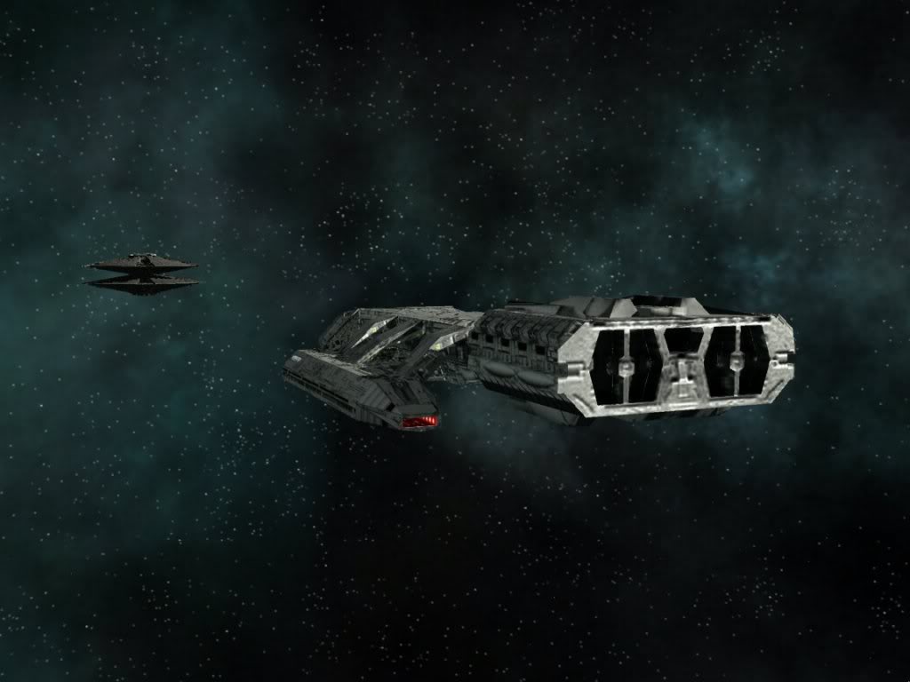 Galactica in fight with Cylon basestar MK I