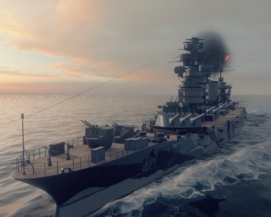 WoWS screenshot - battleship in motion