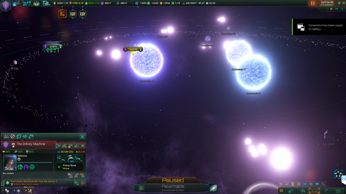 Stellaris: Nanite Homeworld fleets blowing up at same time once their base was gone.