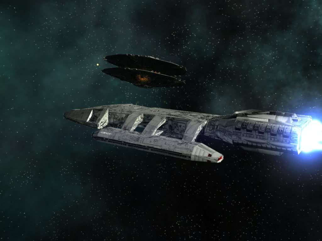 Galactica in fight with Cylon basestar MK I 04
