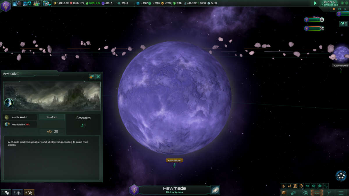 Stellaris: Nanite world, terraformable.