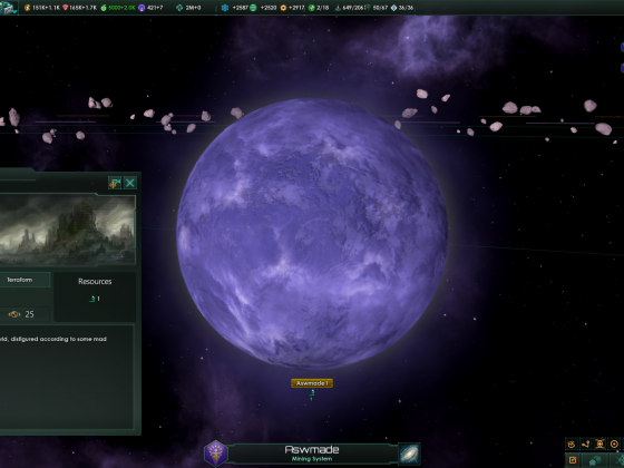 Stellaris: Nanite world, terraformable.