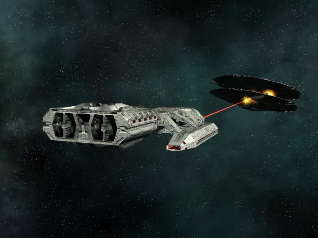 Galactica in fight with Cylon basestar MK I 03