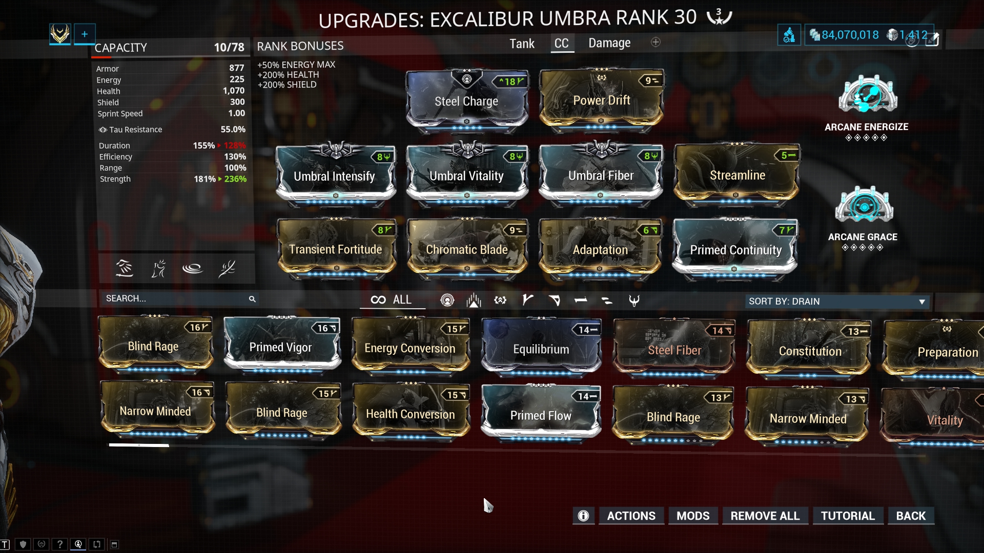 Excalibur umbra deals mods